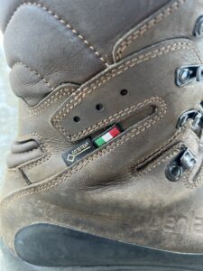 Close up of GoreTex and Italy colors on the side of a boot.