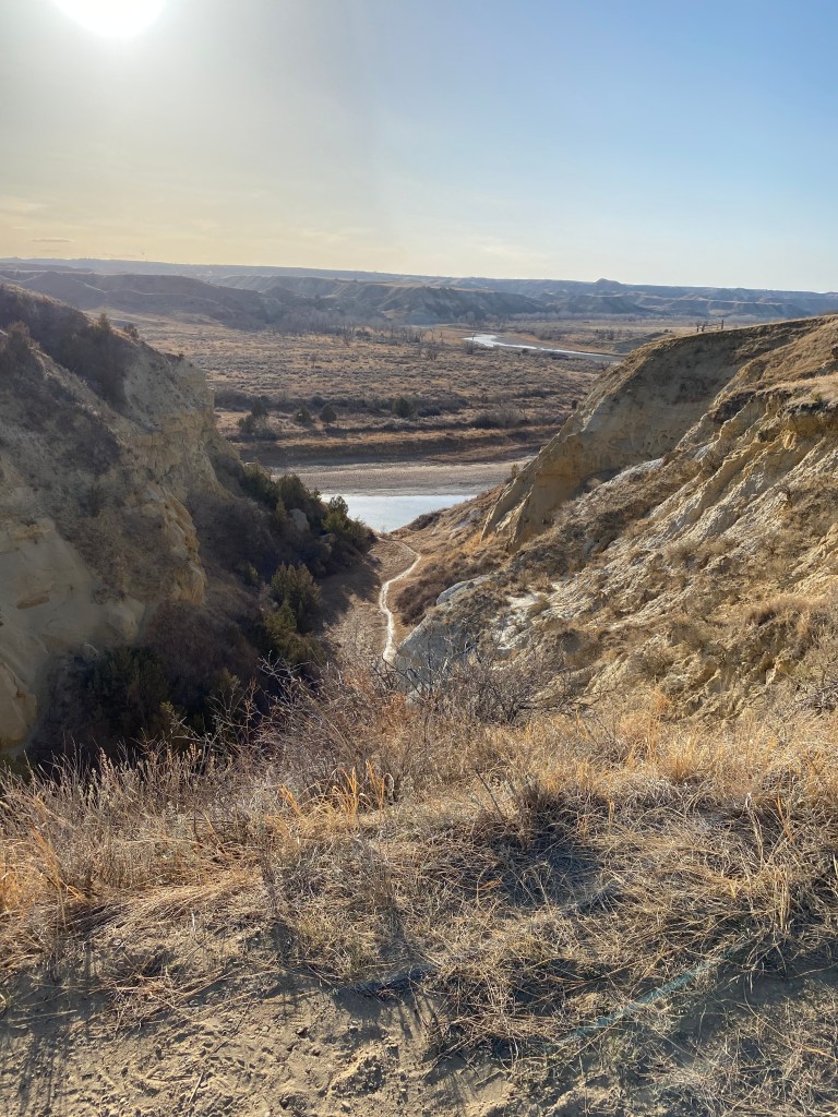 Little Missouri River flows below an outlook in the South Unit of Theodore Roosevelt National Park.